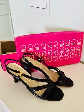 Women's Black Slingback Heeled Sandals